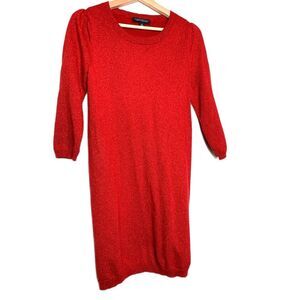 Banana Republic Womens Sweater Dress Red Mini Ribbed Hem Crew Neck Long Sleeve S